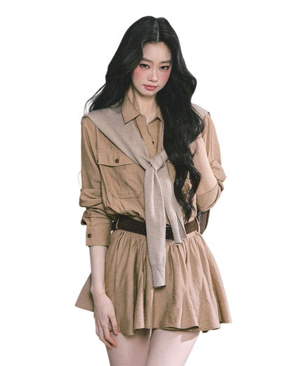 Elevated Hepburn-Style Utility Mini Dress