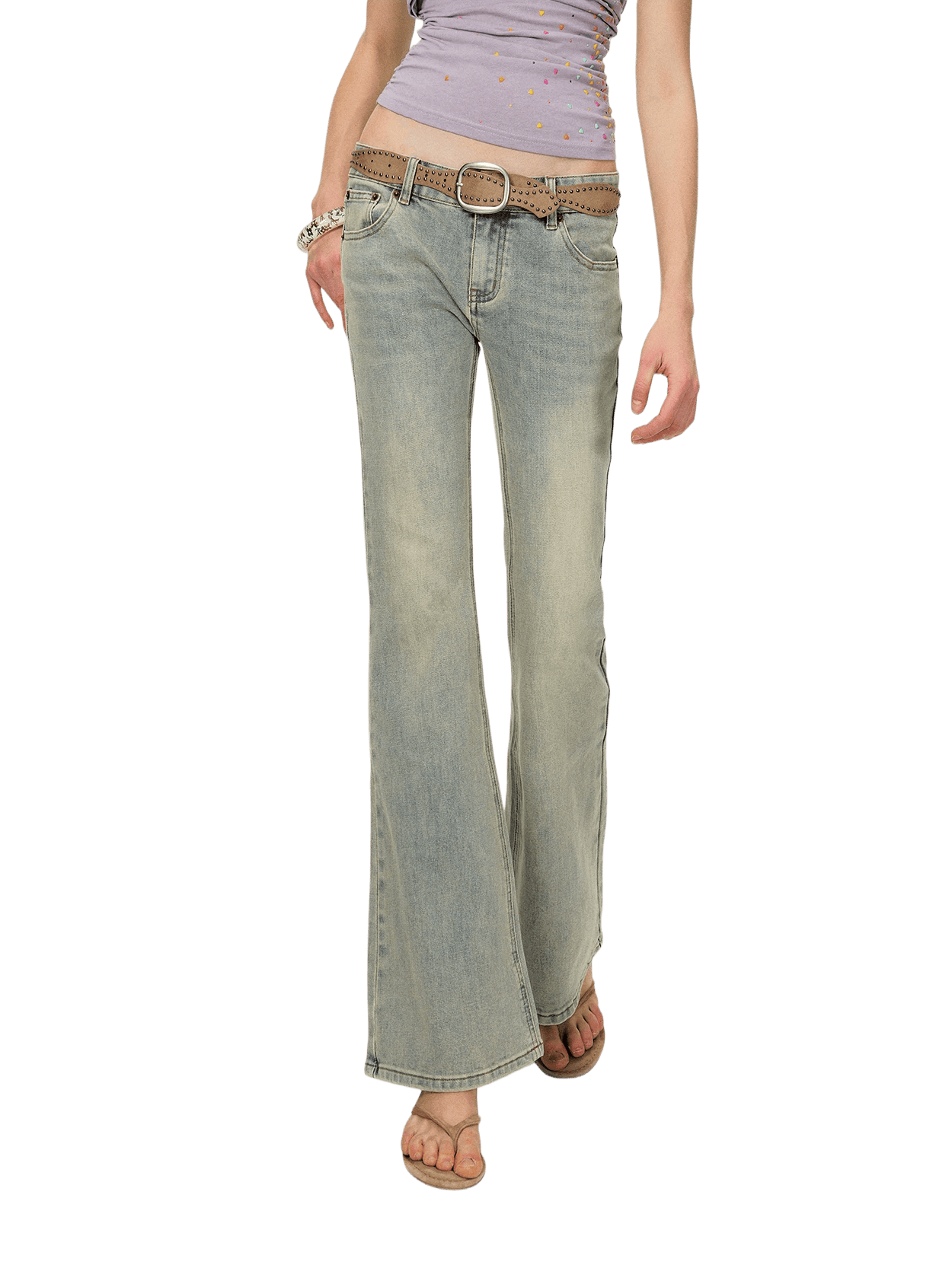 Vintage Washed Low-Rise Flared Denim Jeans