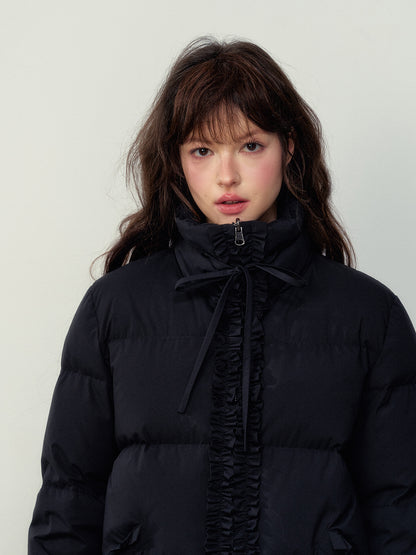 Black Ruffled Short Down Jacket