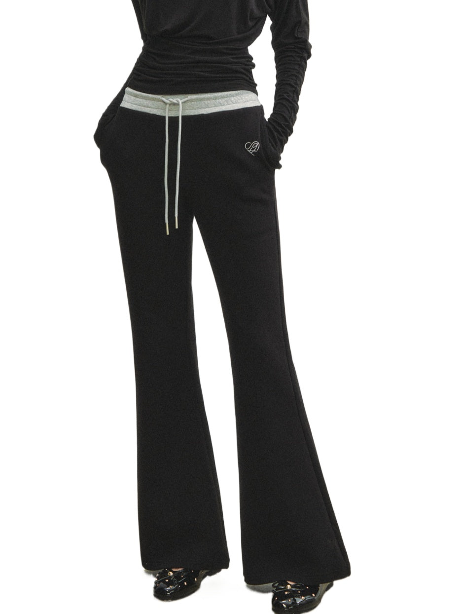 Contrast Color Tie-Waist Flared Casual Pants - CHINASQUAD