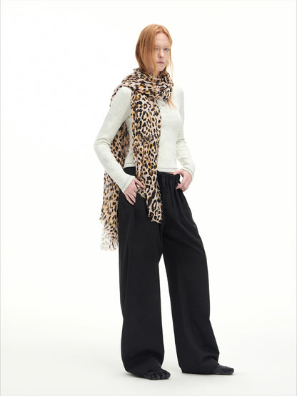 Drawstring Wool-Blend Wide-Leg Pants