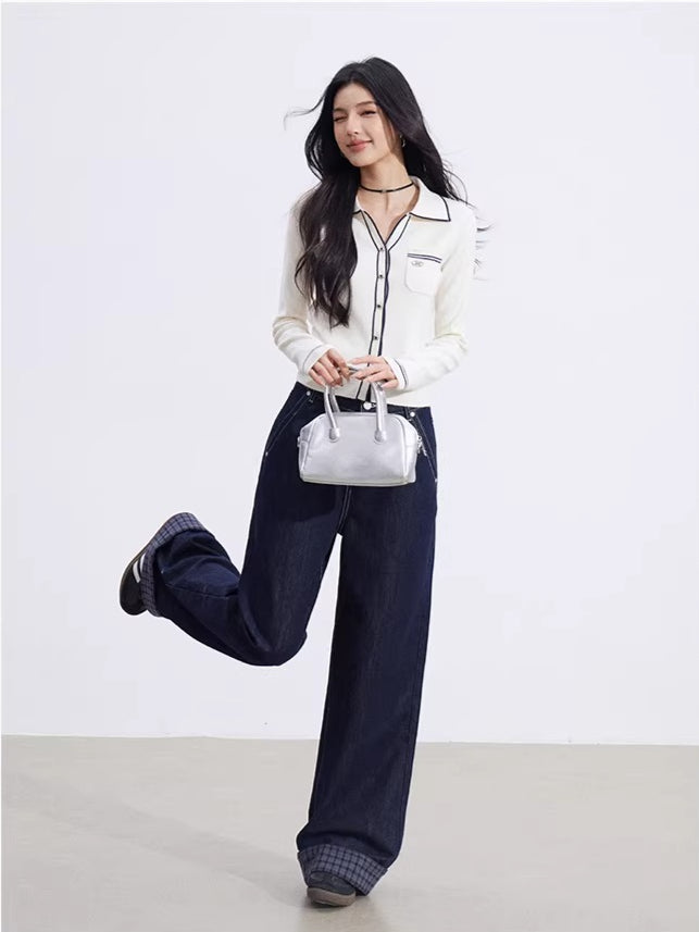 Color-Block Polo Collar Knit Base Layer