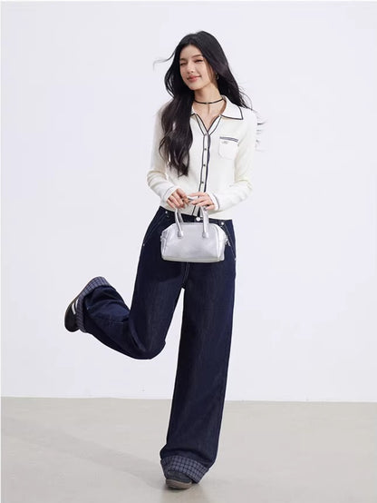 Color-Block Polo Collar Knit Base Layer