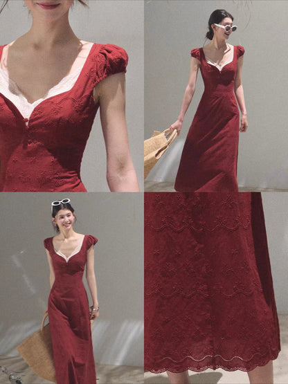 Cotton Bohemian Sash-Red Resort Tea Dress