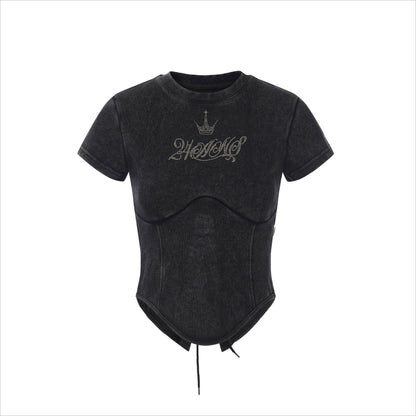 Punk Rhinestone Drawstring Tee