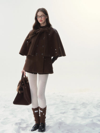 Double-Breasted Bow-Tie Cape Jacket