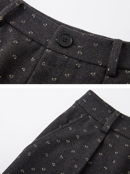 Printed Bow Wool-Blend Tailored Pants