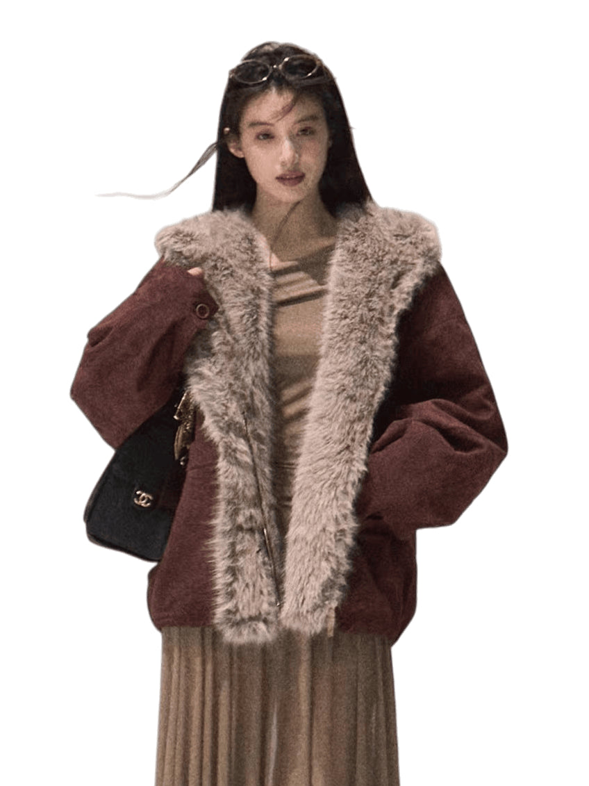 Faux Fur Collar Hooded Puffer Jacket