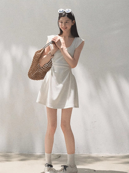 Square Shoulders U-Neck Fitted Dress