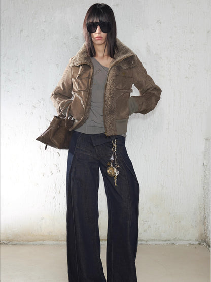 Rhinestone Frayed-Edge Knit T-Shirt