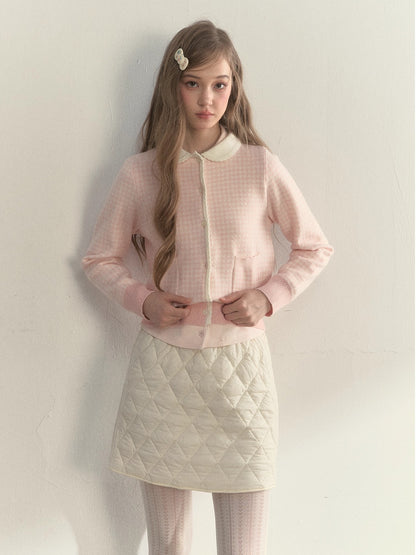 Sweet Pink Gingham Doll Collar Knit Cardigan