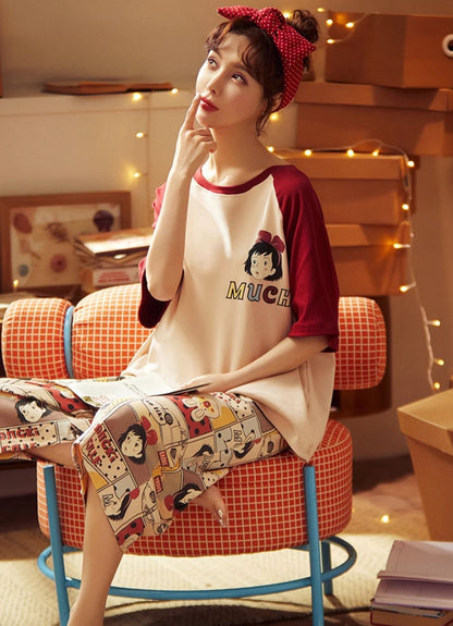 Red Cotton Cartoon Pajama Set