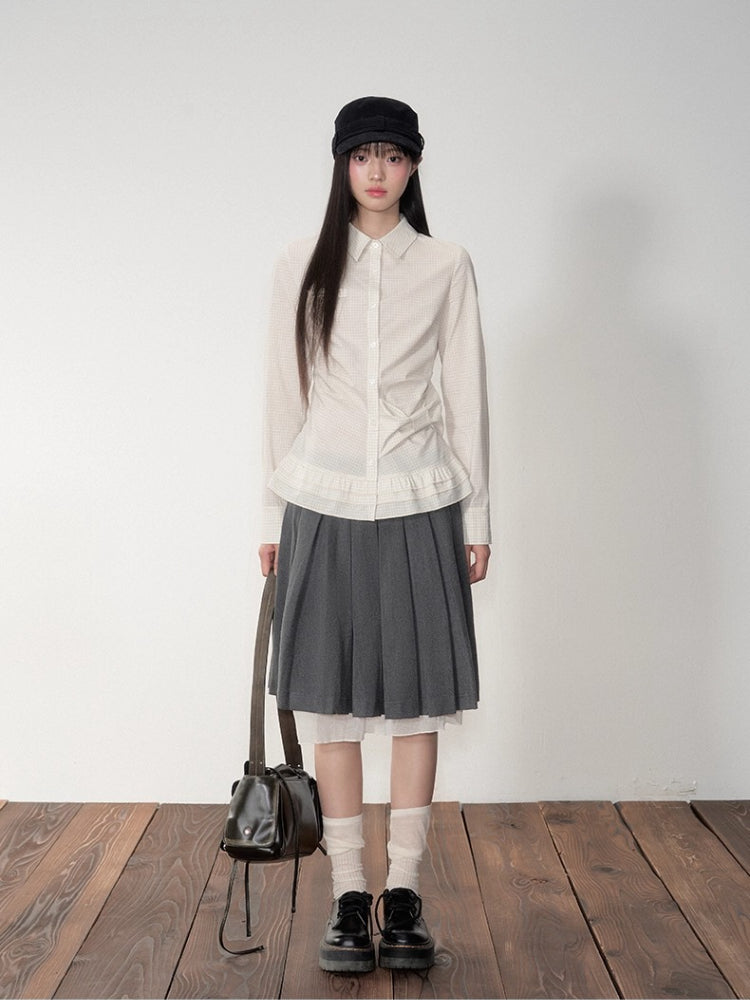 Retro Checkered Bow-Trimmed Shirt