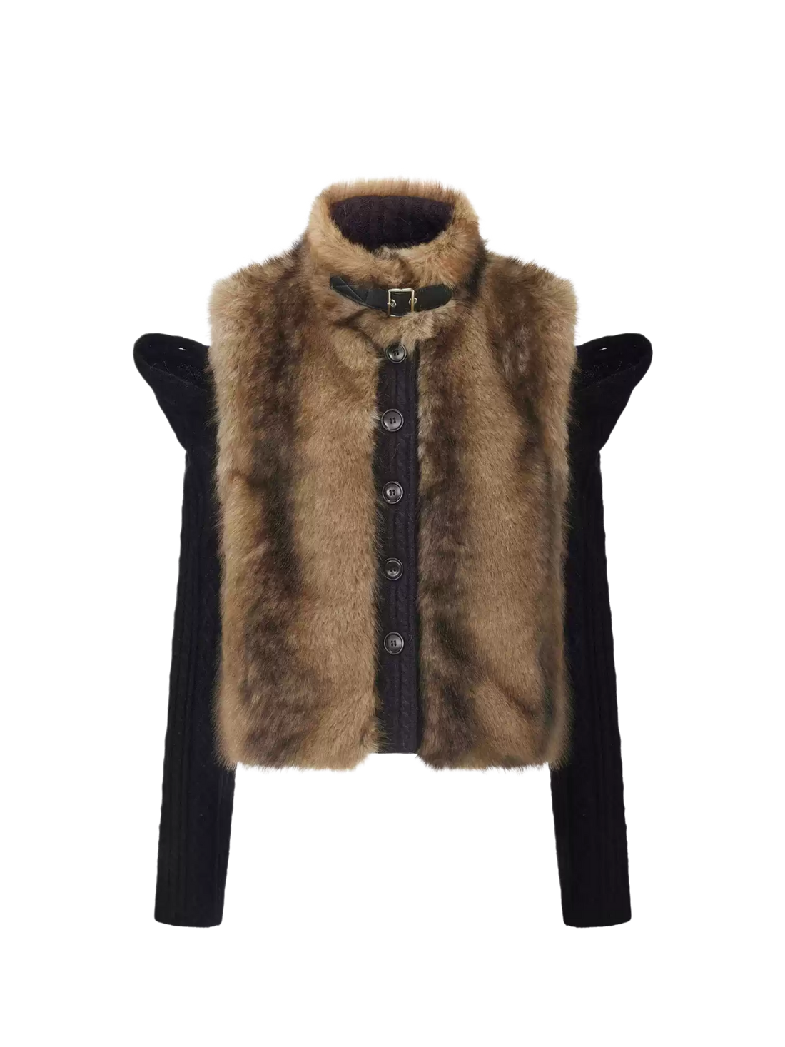 Detachable Sleeve Knit Eco-Fur Jacket