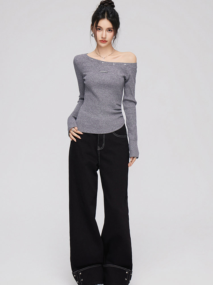 Asymmetric Shimmer Knit Top