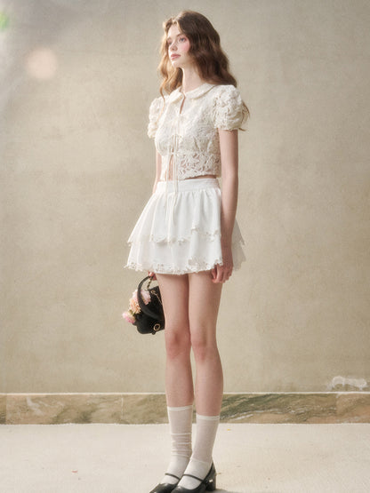 Flower Embroidered Lace Waist Skirt