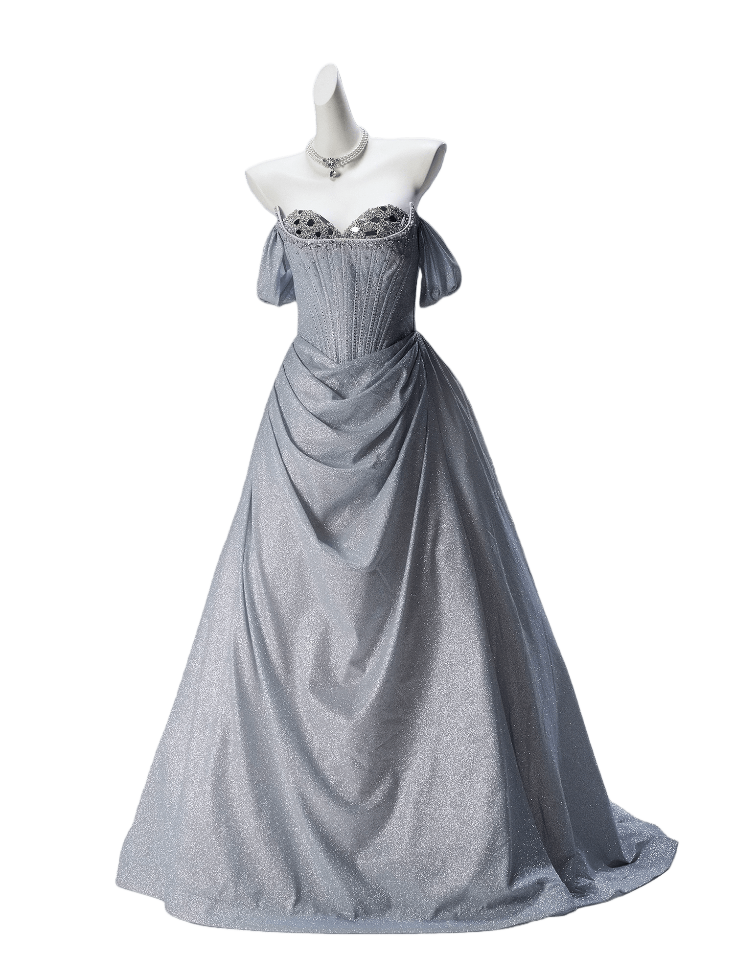 Elegant Silver Crystal Couture Gown