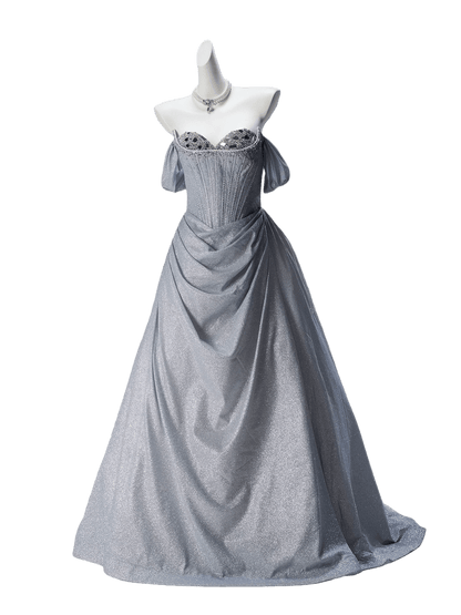 Elegant Silver Crystal Couture Gown