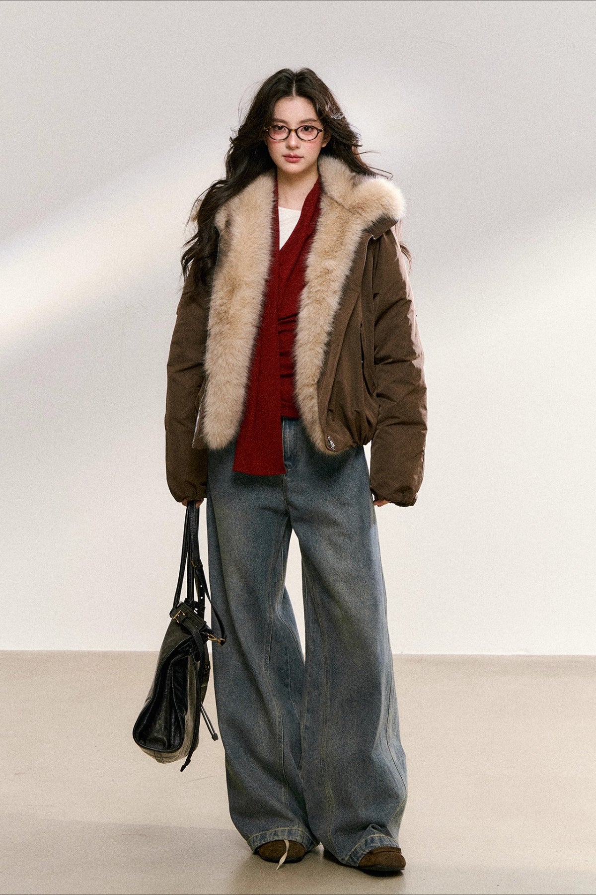 Two-Tone Faux Fur Collar Padded Jacket