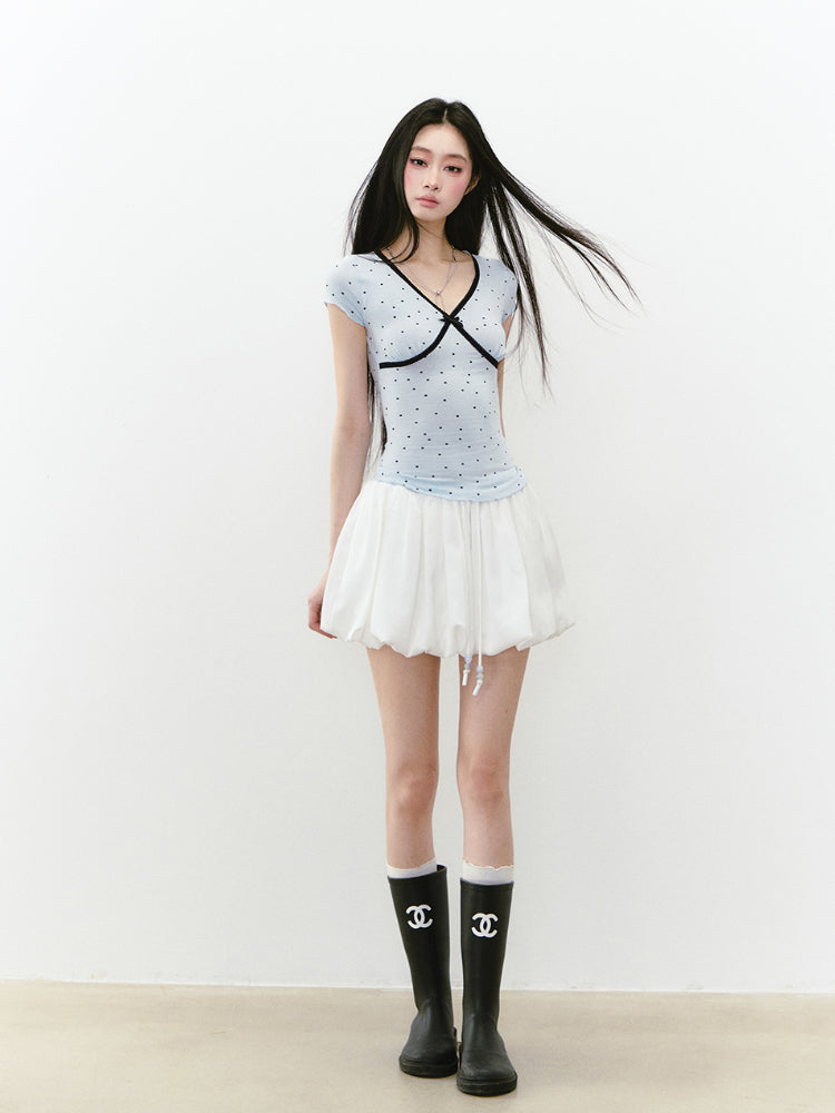 White Satin Tie-up Puff Skirt