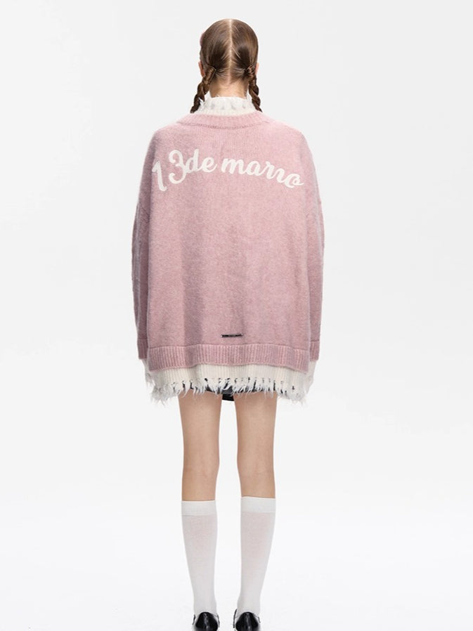 3D Plush Button Layered Knit Cardigan