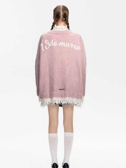 3D Plush Button Layered Knit Cardigan