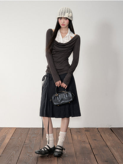 Fake Two-Piece Draped Neck Knit Top - CHINASQUAD