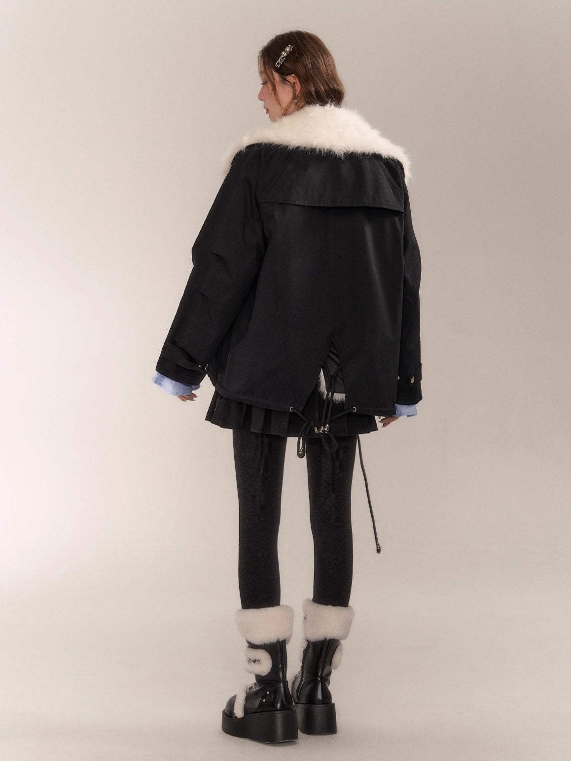 Detachable Fur Collar Parka Coat