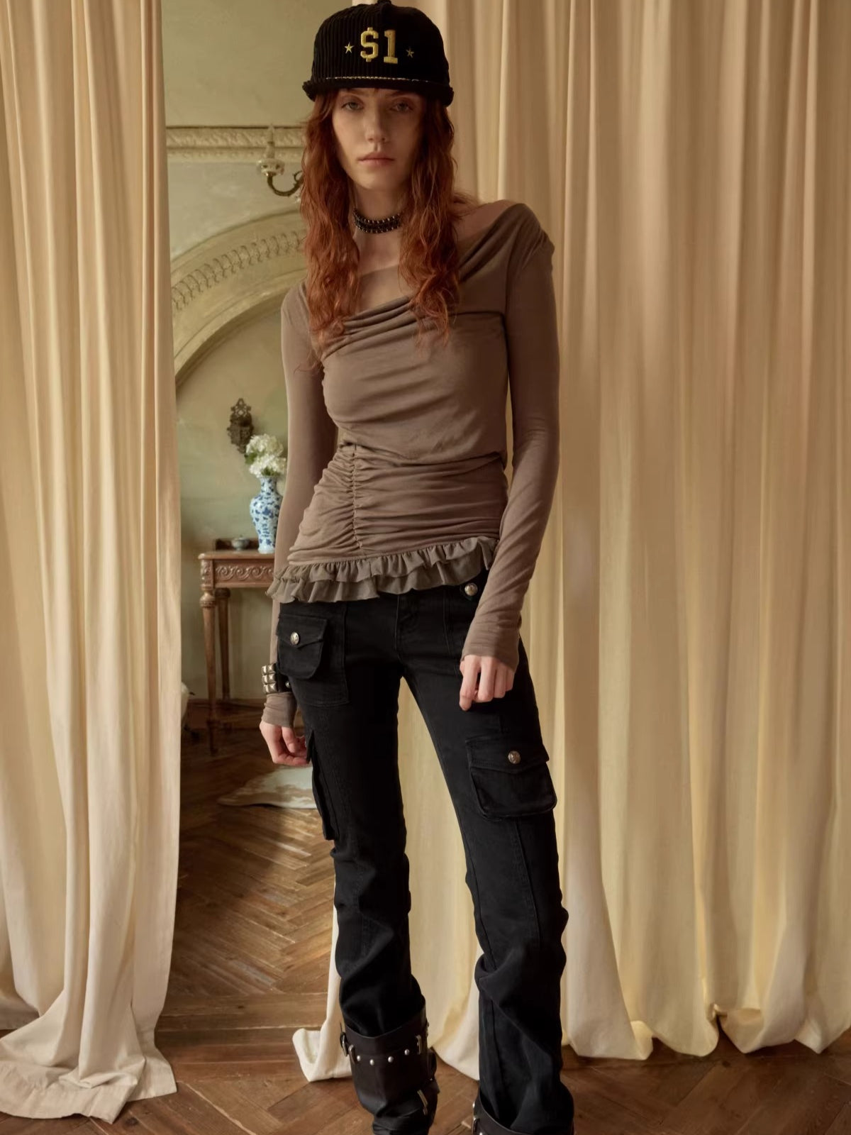 Mesh Double-Layer Ruched Base Layer