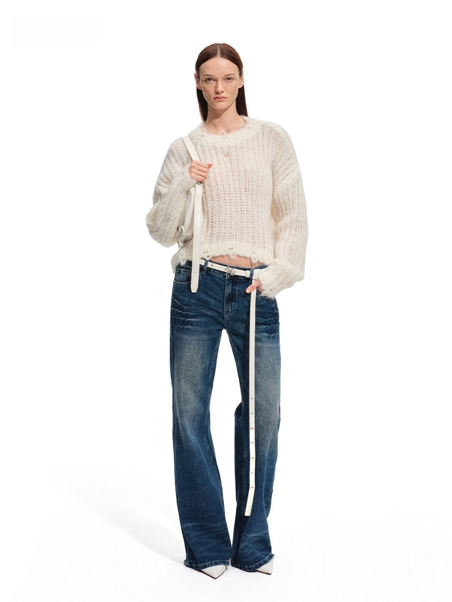 Distressed Mohair Wool Knit Sweater