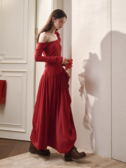 Berry Glaze Off-Shoulder Knit Maxi Dress