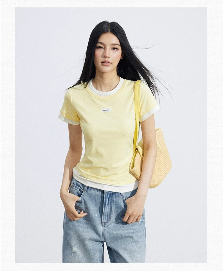 Asymmetric Layered Slim-Fit Short Sleeve T-Shirt