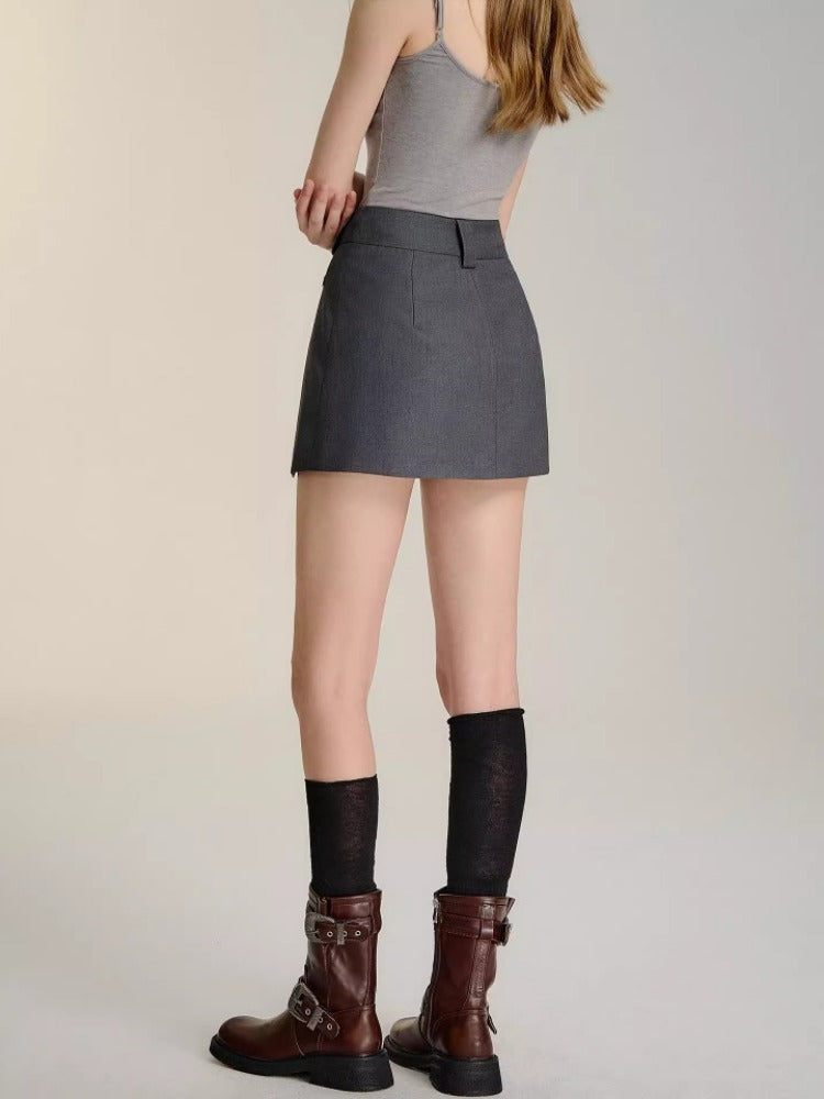 Gray Faux Two-piece A-line Pants Skirt