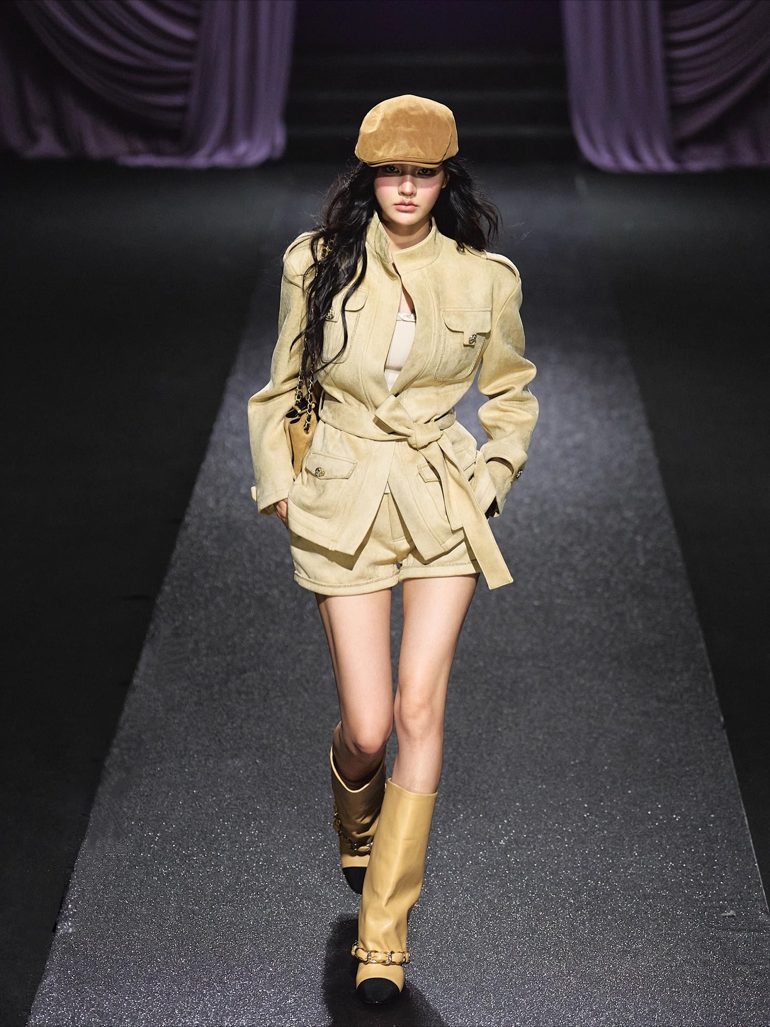 Velvet Suede Jacket &amp; Shorts Two-Piece Set