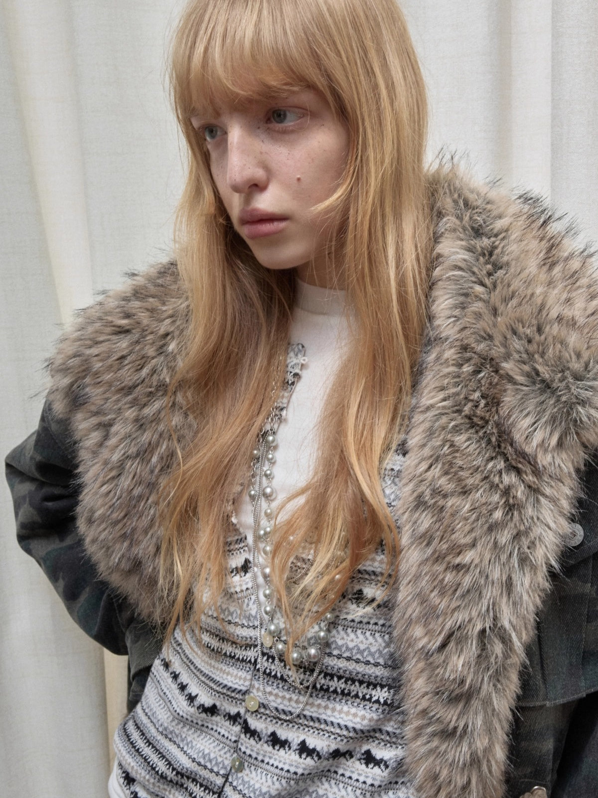 Fair Isle Pony Jacquard Drawstring Knit Cardigan