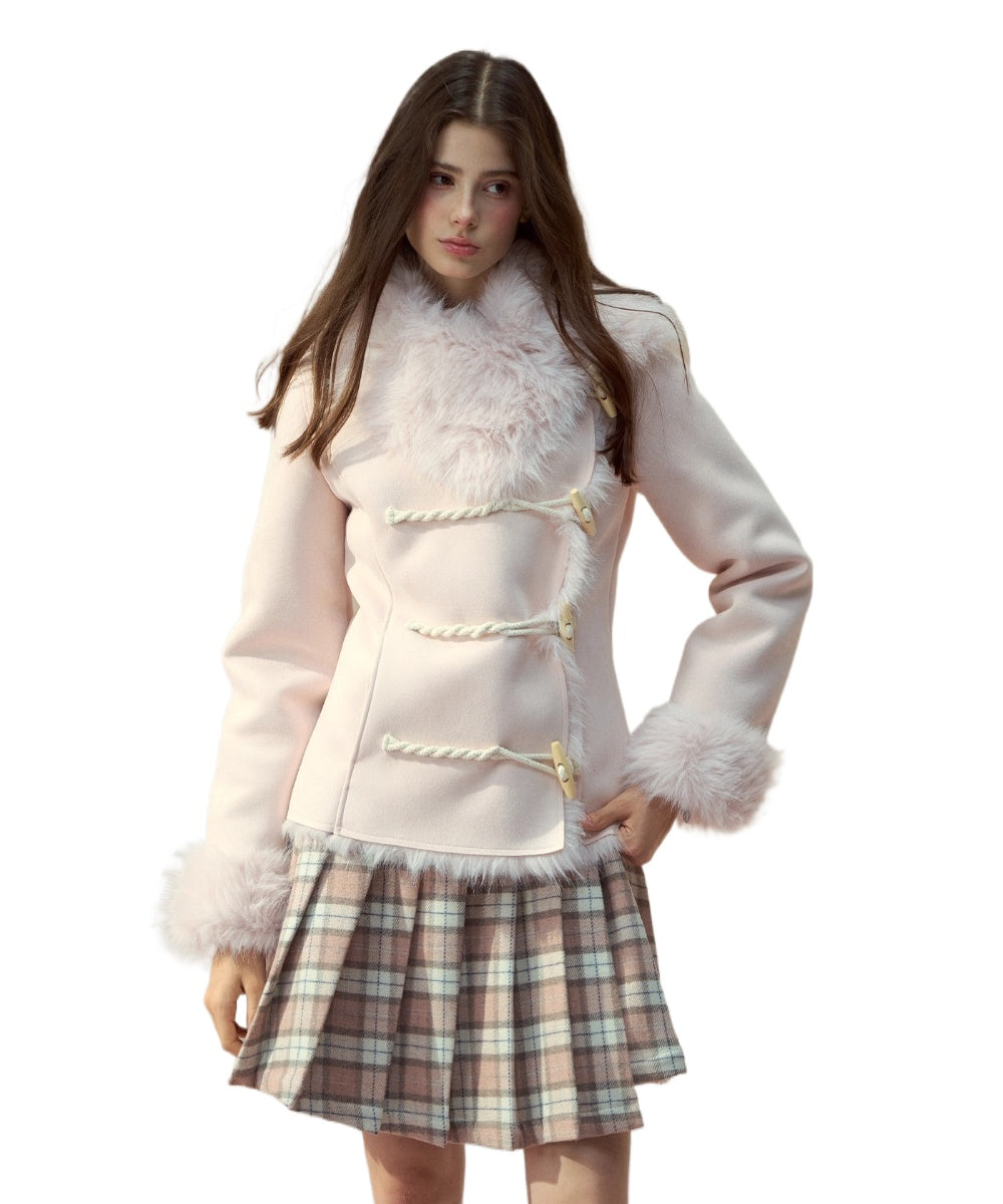 Vintage Suede Faux Fur Toggle Coat