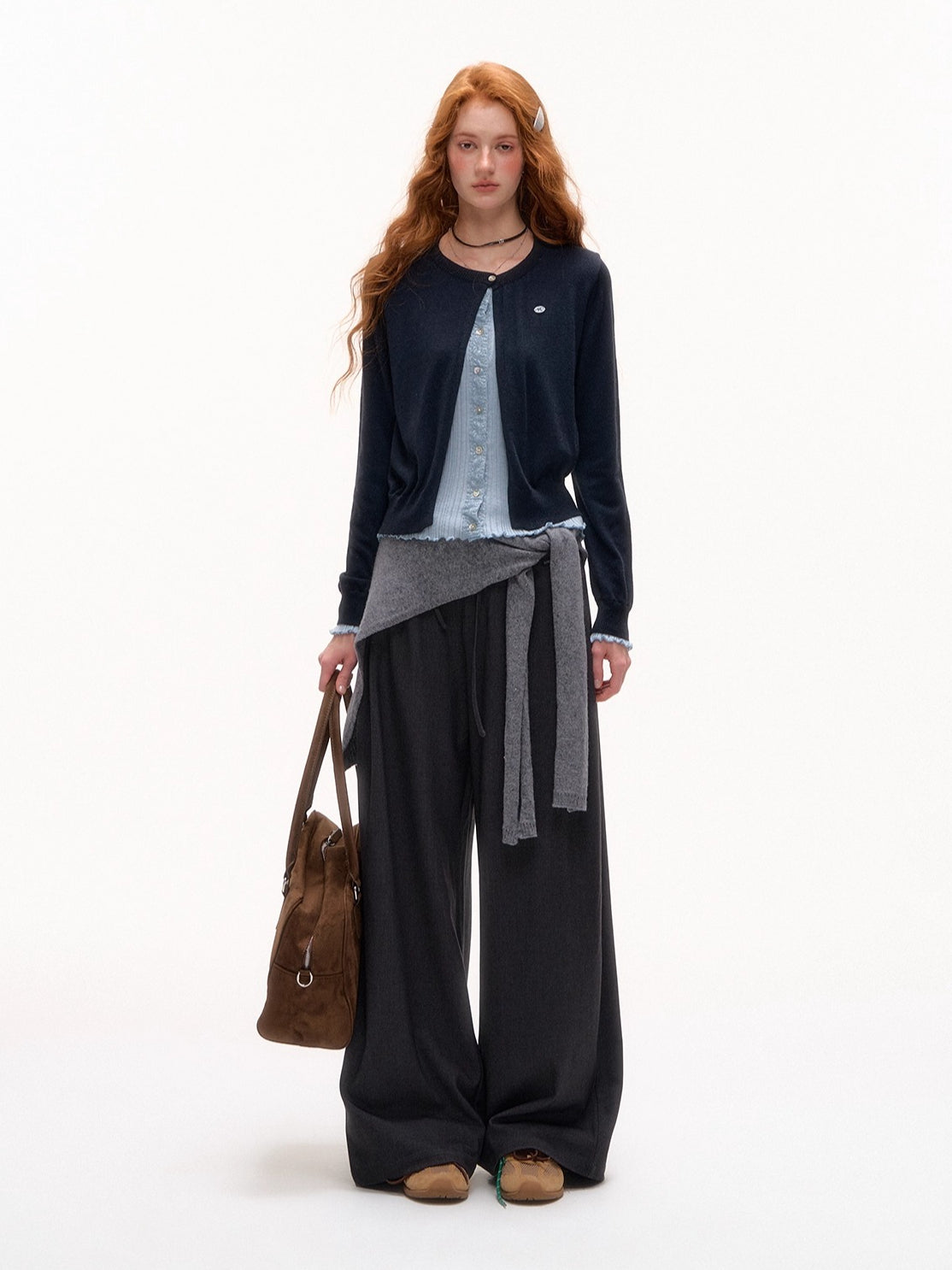 Contrast Layered-Effect Knit Cardigan