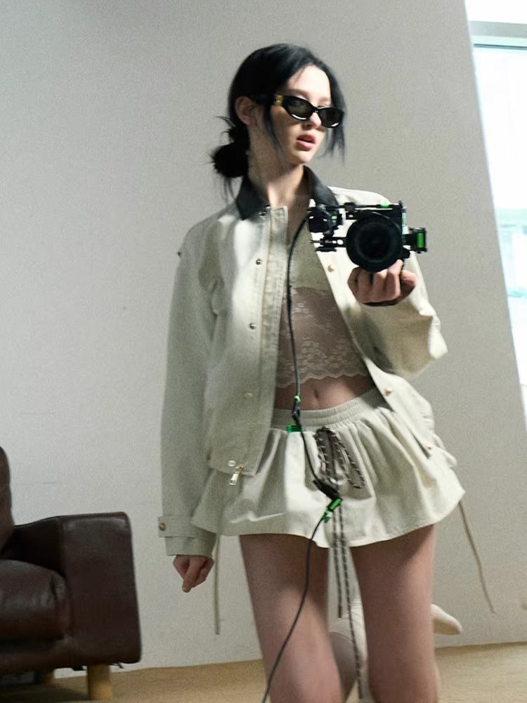 Vintage Intellectual-Style Relaxed Short Jacket