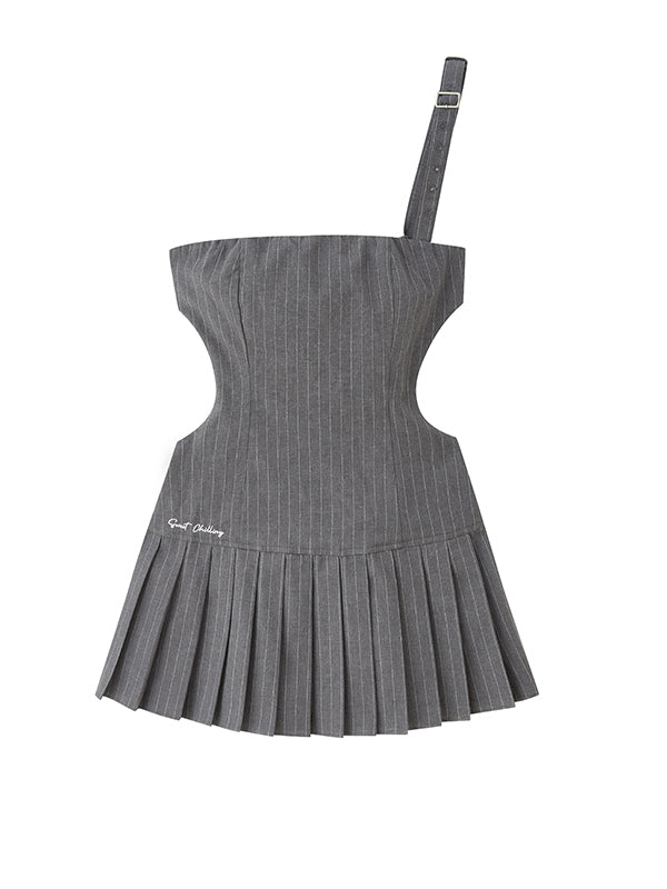 Gray One-shoulder Pleated Mini Dress Set