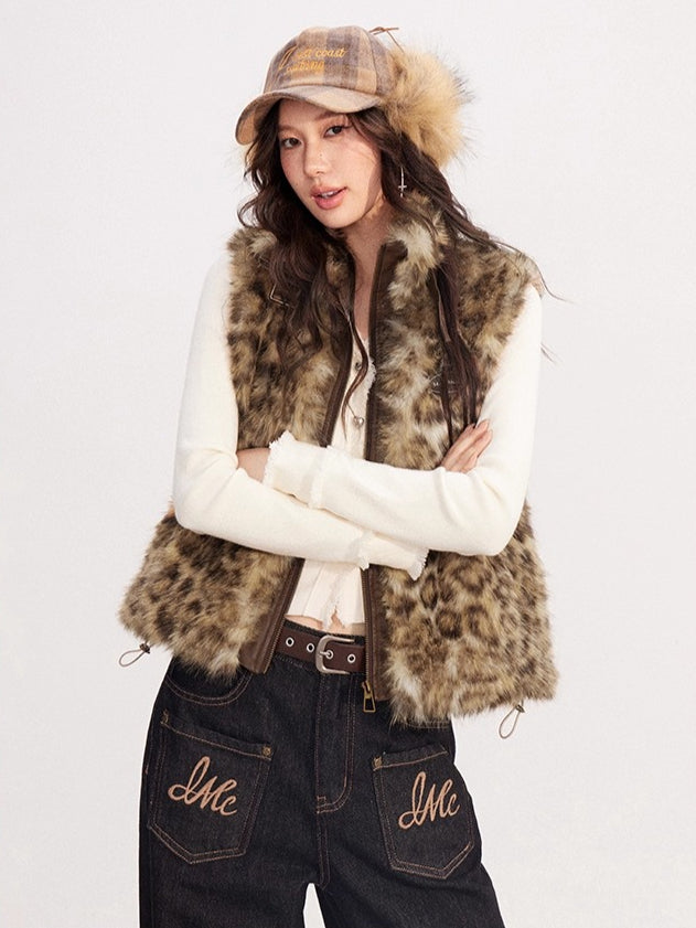 Faux-Fur Panel Vintage Sleeveless Vest