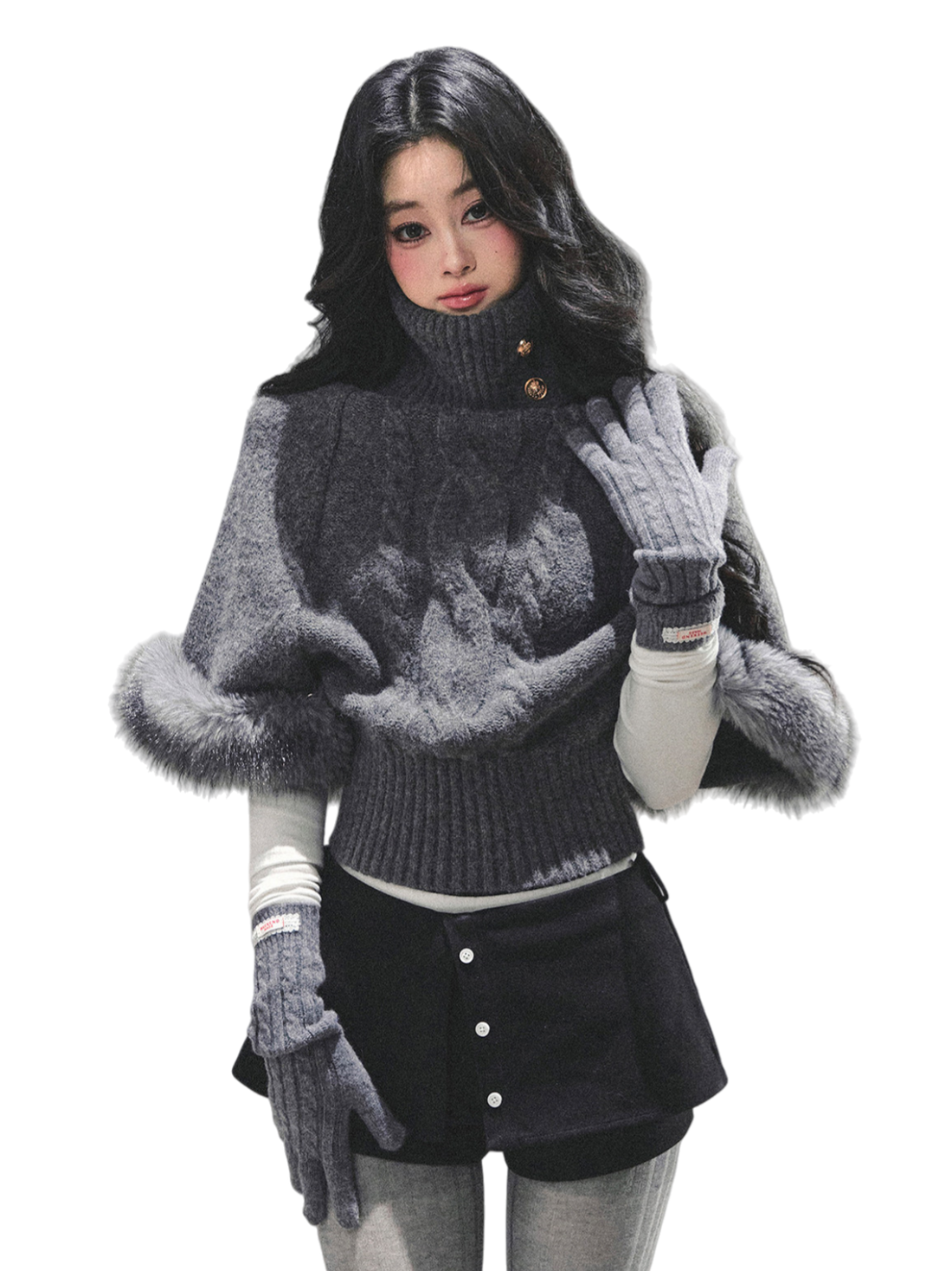 High-Neck Cable Knit Sweater