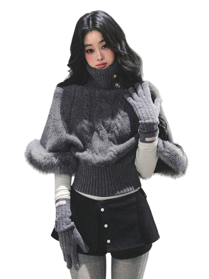 High-Neck Cable Knit Sweater