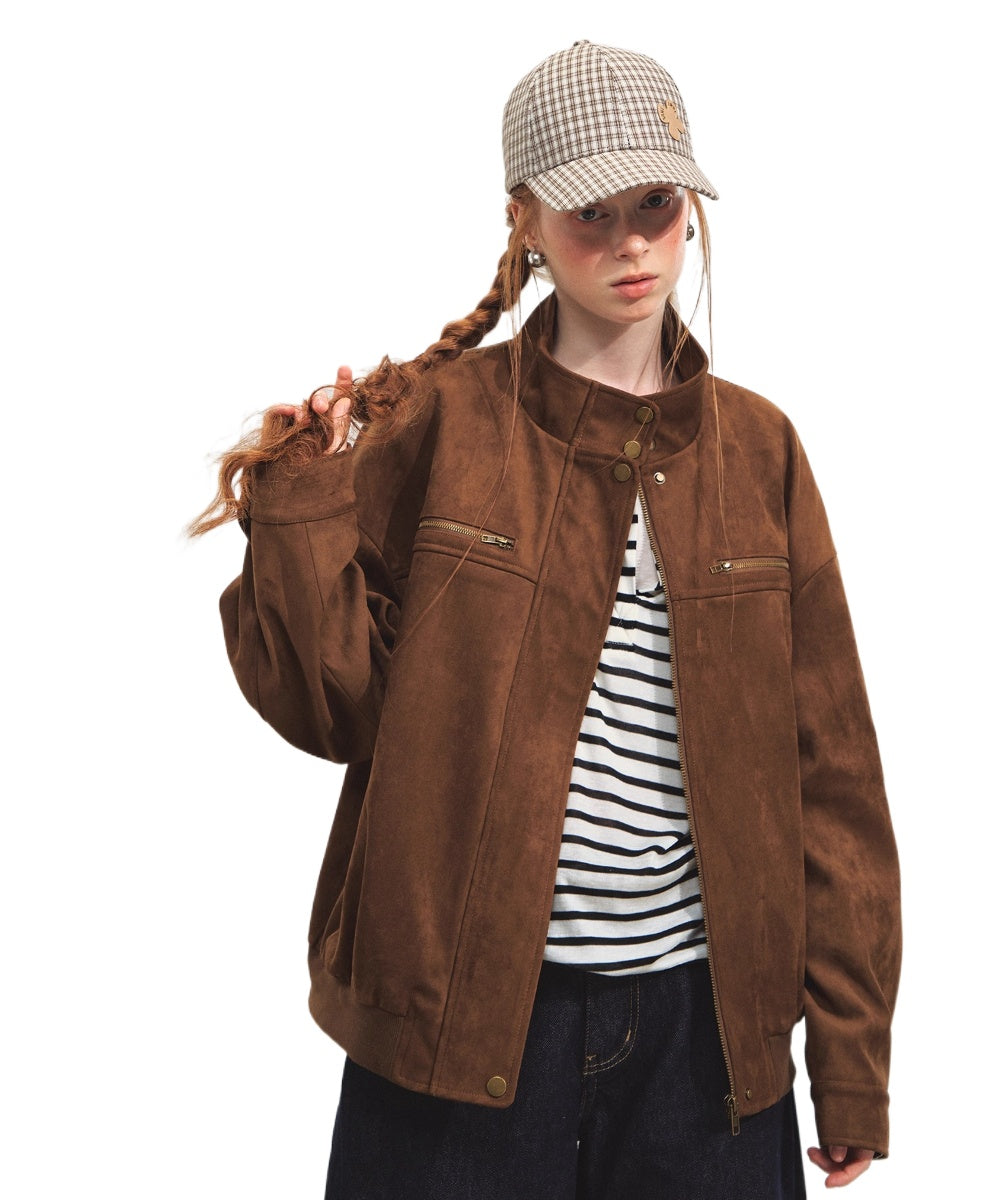 Faux Suede Varsity Jacket