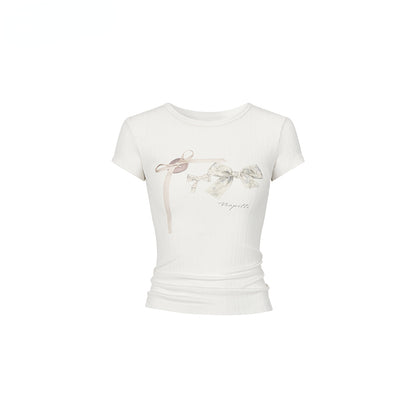 Fitted T-Shirt with Bow Print