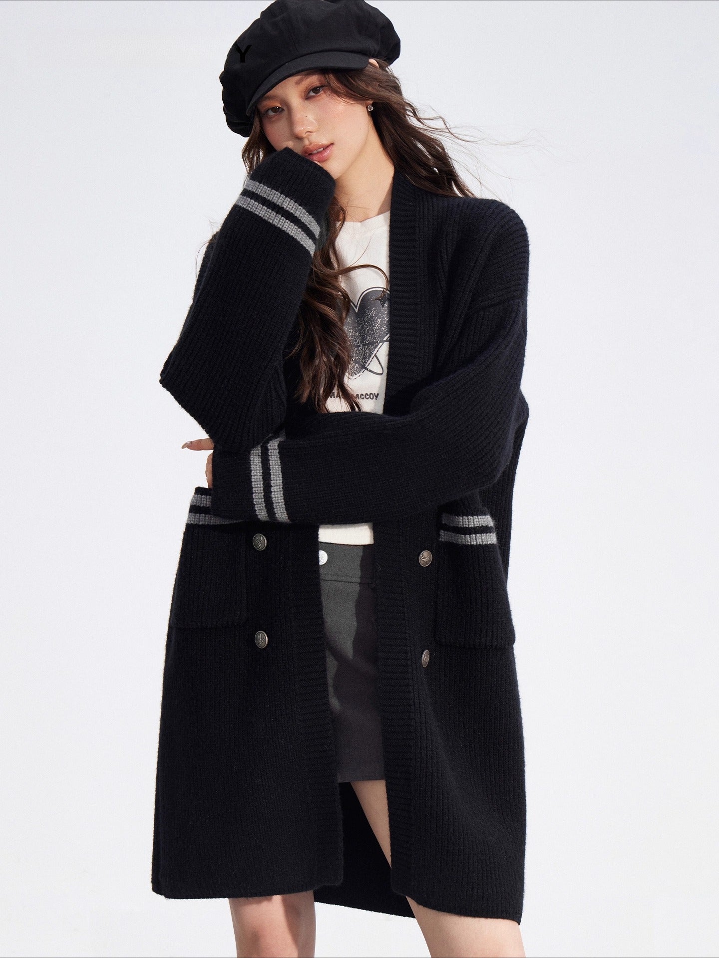 Detachable Collar Knit Hooded Long Cardigan