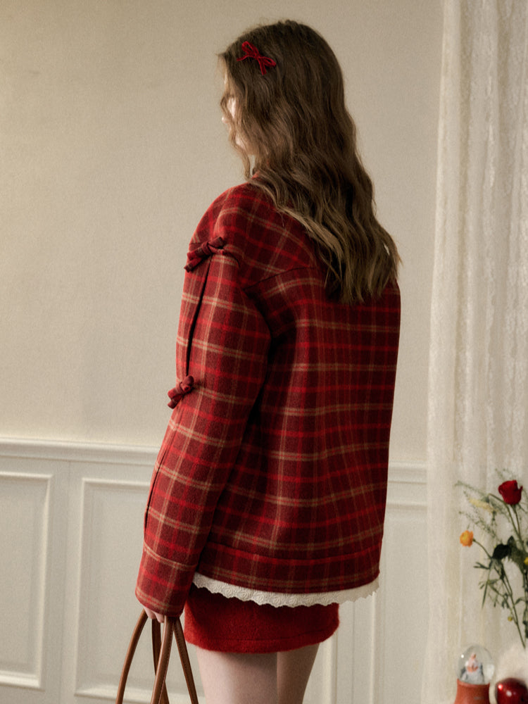 Cherry Bow Plaid Coat