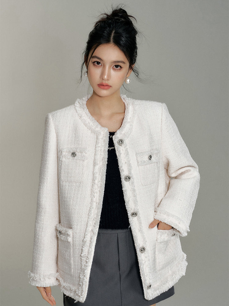 Chanel-Style Wool Outer Layer Down Jacket