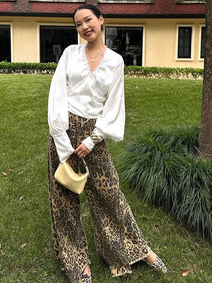 Deconstructed Wide-Leg Denim Jeans