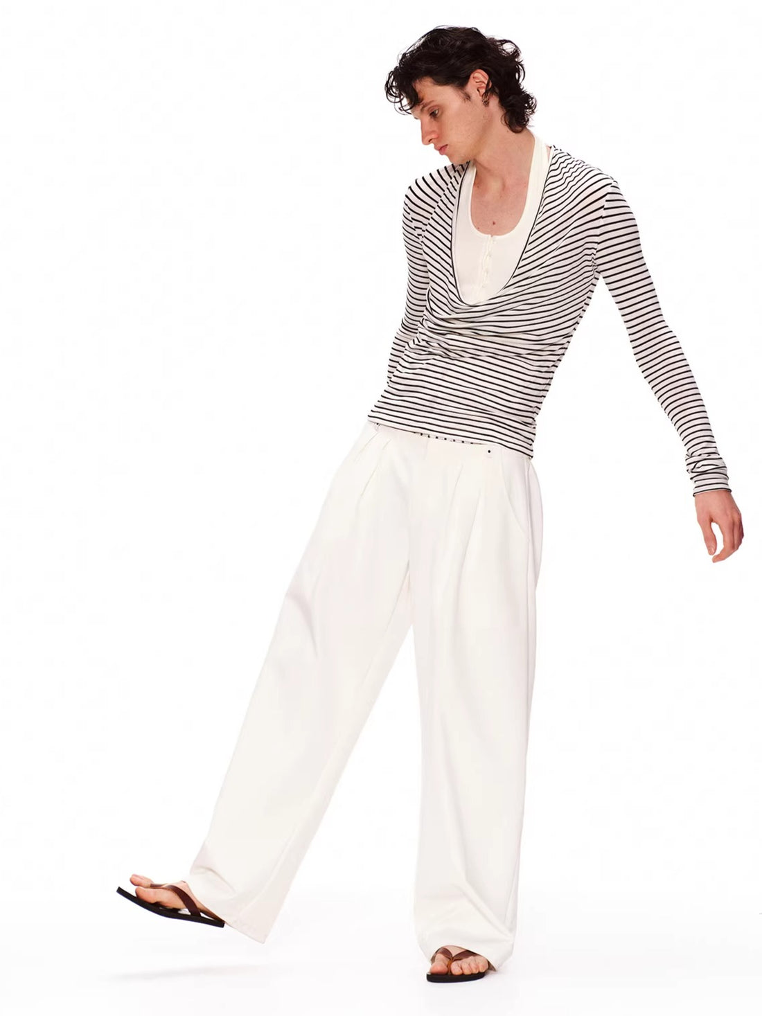 Double-Waist Polka Dot Wide-Leg Trousers