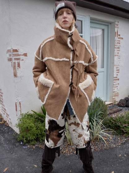 Toggle Collar Reversible Shearling Jacket